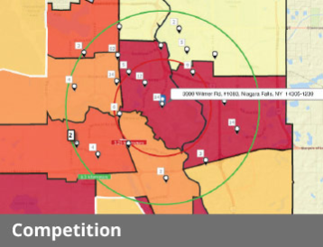 Map of competitors that surround a specific dental practice